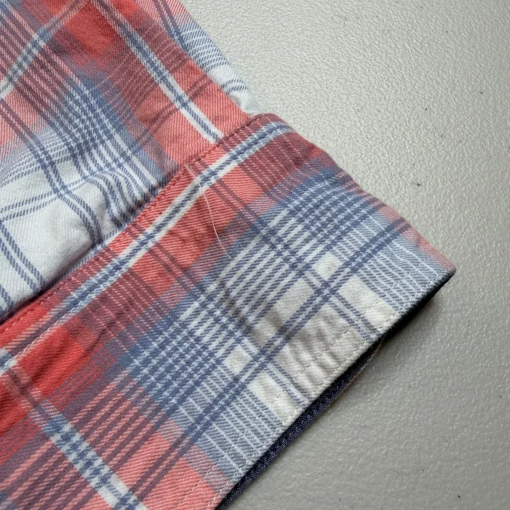 Flag & Anthem Mens XL Tall Plaid Button Down Shirt Coral Blue SM20WS188TL - Picture 12 of 12
